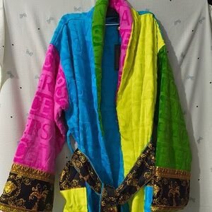 Versace Color-Blocked Baroque Pattern Bathrobe